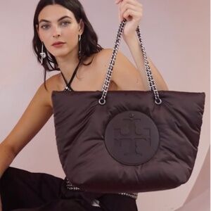 $348 NWT Auth Tory Burch Ella Chain Soft Tote bag Tempranillo